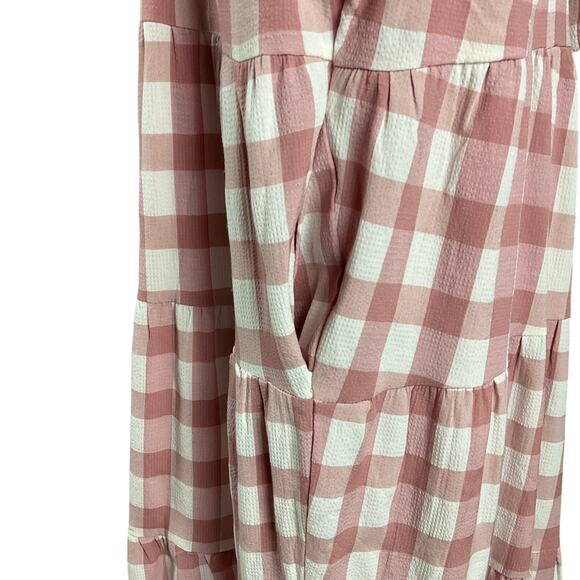 ENGLISH FACTORY Tiered Maxi Dress Cottage Baby Doll Gingham Pink Large Prairie - Picture 15 of 16